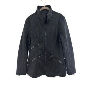 Zella Black Athletic Jacket Water Resistant Fleece Lined Zip Pockets Size M Coat